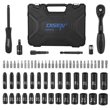 DISEN 1/4" Drive Socket Wrench Set 64PCS, 1/4-Inch Impact Metric Socket Set(4-15mm) Deep and Shallow 6 Point, CR-V, with 72T Ratchet Wrench Handle for Household&amp;Automotive Repairing with Storage Case