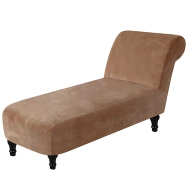 GAMUKAI Velvet Armless Lounge Chaise Slipcover, Stretch Chaise Couch Cover Pet Furniture Cover Machine Washable Sofa Slipcover (Camel)