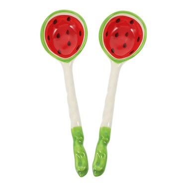 Housoutil 2 Pcs Ceramic Soup Spoons Cute Watermelon Tablespoons Chinese Japanese Korea Porcelain Spoon for Coffee Tea Yogurt Ice Cream Appetizers and Desserts