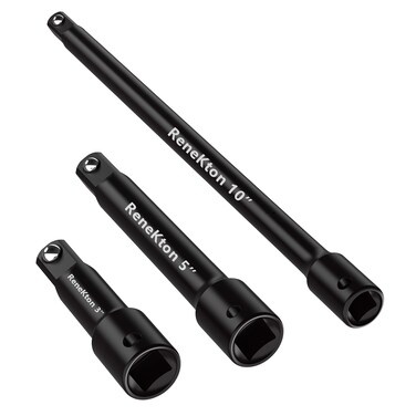 Renekton Extension Bar Set, 1/2" Drive Socket Extension, Cr-V Steel, Black Phosphate Finish, 3-Inch, 5-Inch, and 10-Inch Sizes,3 Piece