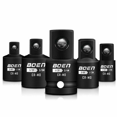 BOEN 5 Piece Impact Socket Adapter Set and Reducer Set, Standard SAE, 1/4", 3/8", 1/2" Drive Socket Adapter Set, CR-MO Steel Impact Adapter Conversion Set for Impact Driver Wrench