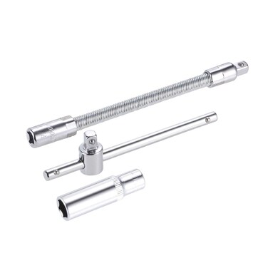 uxcell Socket Accessory Set of 3 Pcs, 10mm 6-Point Deep Socket 4.5" Sliding Wrench Breaker Bar 6" Flexible Extension Bar with 1/4" Drive