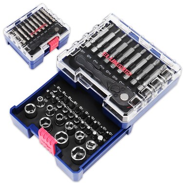 ELUMPLUS 1/4" Mini Ratchet Set (41-Piece), Mini Ratchet Wrenches Set, Ratchet Screwdriver Set, Mini Socket Set, Phillips/Slotted/Hex/Square/Torx Bit Set Screwdriver