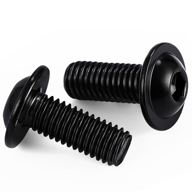 M8-1.25 x 60mm Flanged Button Head Socket Cap Screw Bolts, Allen Socket Drive, Stainless Steel 304, Black Oxide Finish, Quantity 10