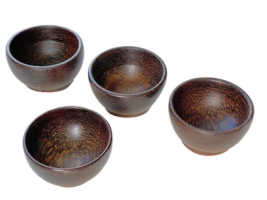 Small Wooden Condiment Dipping Bowls Set of 4 &acirc;&euro;&ldquo; Hand Carved Black Palm Wood Mini Charcuterie Cups for Dips, Spices, Nuts, Snacks, or Side Dishes (3 Inches)