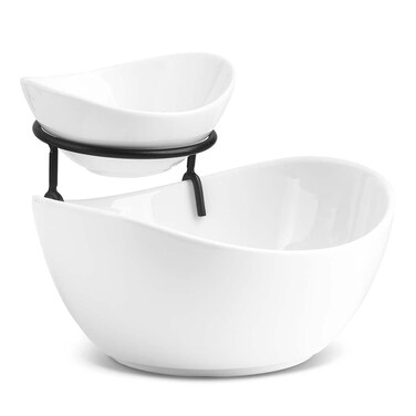 YHOSSEUN Chip and Dip Serving Set, Tiered Serving Bowl Set 2 Tier Serving Stand Ceramic Appetizer Serving Food Display Stand for Parties, Serving Dishes for Entertaining Food Service
