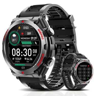 Military Smart Watch, 1.52-Inch Touch Screen Tactical Smartwatch with Text and Call, Heart Rate, Blood Oxygen, and Activity Trackers - Compatible with iPhone and Android, for Men and Women(Black)