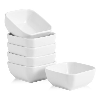 Swuut Ceramic Dipping Bowls Set of 6,3 Ounce Porcelain Small Mini Dip Bowl Square Soy Sauce Dish - Good for Tomato Sauce, Sushi Soy, BBQ,Charcuterie Board(White)
