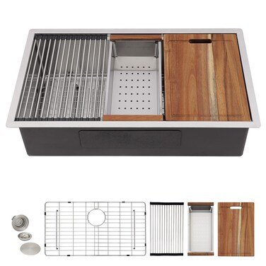 36 Undermount Kitchen Sink - Fulorni 36"x19" Kitchen Sink Ledge Workstation Under Counter 16 Gauge Stainless Steel Single Bowl Sink Basin