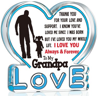 Grandpa Gifts from Granddaughter, Papa Grandfather Poppop Granddad Grandparents Gifts from Grandkids, Presents for Grandpa Birthday Christmas Love Gifts, Desk Decor Accessories Plaque Acrylic Sign