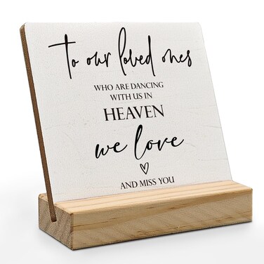 ANIANG Wedding Memorial Sign, In Loving Memory Wedding Sign Wood Plaque, Wedding Decor, To Our Loved Ones Who Are Dancing with Us in Heaven Wooden Plaque Sign with Wood Stand for Wedding Table Decor