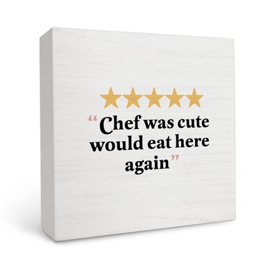 Kitchen Signs,Kitchen Decor,Chef was Cute Would Eat Here Again Wooden Box Sign Decor,Rustic Wood Box Sign Block Plaque for Home Kitchen Dining Room Shelf Table Decor