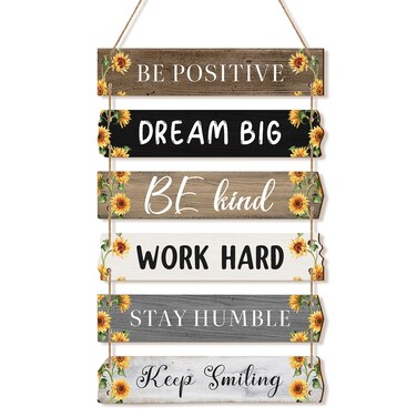 6 Pieces Rustic Wall Hanging Plaque Sign Inspirational Wall Art Farmhouse Wooden Wall Signs Positive Wall Plaque with Quotes Motivational Quote Decor for Office Bedroom Living Room (Sunflower Style)