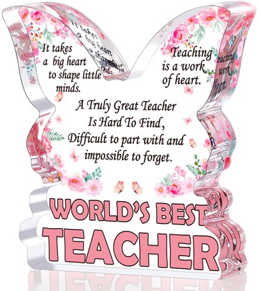 Teacher Appreciation Gifts, Teacher's Day Little Gifts for Teachers Retirement Gift Ideas Christmas Best Teacher Ever Gifts for Women New Teacher Desk Decoration Butterfly Shaped Plaque Sign