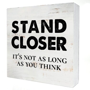Stand Closer Wood Box Sign Bathroom Decor, Modern Rustic Bathroom Wooden Box Sign Block Plaque for Wall Tabletop Desk Decoration