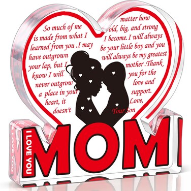 Mom Acrylic Plaque Gifts Mothers Day Birthday Mom Gifts from Son, New Mom Mother Mama Step Mom Bonus Mom Best Mom Ever Gifts from Son, Mother And Son Gifts, Mom Acrylic Desk Decoration Signs