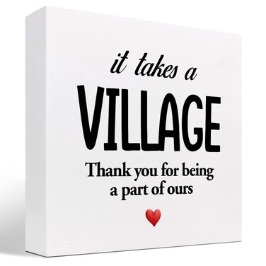 z-crange It Takes A Village Thank You for Being A Part of Ours Wood Block Sign Desk Decor,Rustic Meaningful Wooden Box Plaque Sign Desk Decor for Home Office Shelf Table Decorations