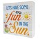 Fun Vacation Wooden Box Sign Desk Decor Summer Fun in the Sun Wood Block Plaque Box Signs Farmhouse Rustic Box Sign for Home Beach House Shelf Table Decoration (5 X 5 Inch)