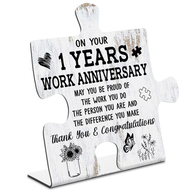 1Year Work Anniversary Employee Gifts, Thank You 1 Years Employee Anniversary work 1 Years of Service Award, Employee Recognition Appreciation Work Anniversary Puzzle Sign Plaque XP295