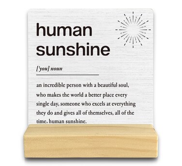 QASHWEY Inspirational Desk Decor, Thank You Gifts Motivational Wood Table Signs, Appreciation Gifts for Coworkers Women, Human Sunshine Definition Wooden Plaque with Wooden Stand for Home Office