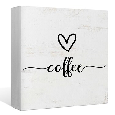 Love Coffee Wood Box Sign Desk Decor,Rustic Coffee Wooden Block Sign Decorations for Home Kitchen Office Cafe Coffee Bar Wall Tabletop Shelf Decor