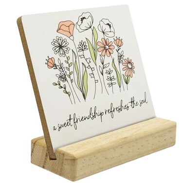 UNCDLV Friendship Gifts for Women Friends, A Sweet Friendship Refreshes The Soul Wood Desk Sign Plaque, Bestie BFF Gifts, Long Distance Friendship Gifts, Birthday Gifts for Women Friendship