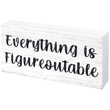 Esur Home Office Desk Decor - Inspirational Farmhouse Wooden Box Sign - Everything is Figureoutable(White)