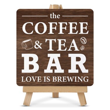 Coffee Sign Coffee and Tea Wood Sign with Easel Coffee Wood Plaque Home Kitchen Coffee Station Decor
