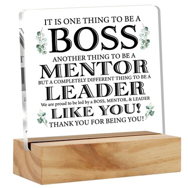 Appreciation Boss Gifts for Men Women, Awesome Boss Desk Decor Acrylic Desk Plaque Sign with Wood Stand Home Office Desk Sign Keepsake Boss Lady Present