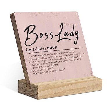 Boss Lady Definition Wood Plaque with Wooden Stand,Boss Lady Appreciation Wooden Plaque Sign Desk Decor for Home Office Table Shelf Decorations,Best Boss Lady Gifts