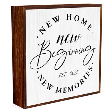 New Home Gift Ideas.House Warming Gifts New Home.Housewarming Gifts New Home, New Home Decor Rustic Home Accessories Tabletop Decorative Sign Home New Beginning house warming gift (white)