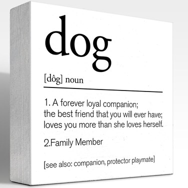 z-crange Dog Noun Definition Wood Block Sign Desk Decor,Inspirational Dog Wooden Box Plaque Sign Desk Decor for Dog Mom Home Office Shelf Table Decorations