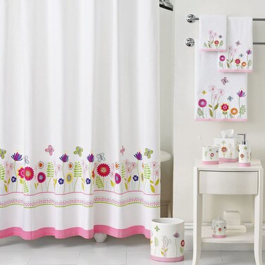 MVSUTA Garden Party Printed Polyester Fabric White Kids Shower Curtain,Pink Waterproof Fresh Colorful Bathroom Curtains,72" W x Extra High 78" H