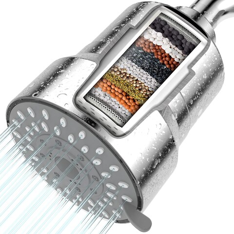 BWDM Filtered Shower Head, 2-in-1 Shower Head Filter-5 Modes High Pressure Output with 15 Stage Hard Water Shower Filter Cartridge for Remove Chlorine Heavy Metals and Other Sediments