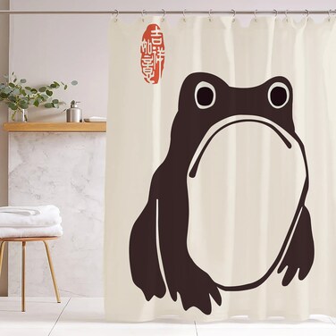 De-Mediocre Unimpressed Frog Shower Curtain Ink Cute Funny Asian Style Traditional Japanese Art Bath Curtain Anime Waterproof and Fabric Curtain Cool for Bathroom 72x72inch