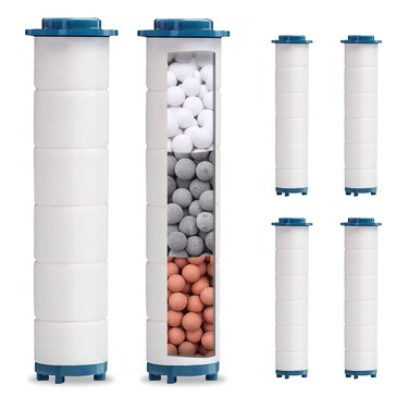 Turbo Shower Head Filter with Minerals, Hydro Shower Head High Pressure Handheld Vortex Turbo Fan Showerhead Filter for Hard Water, Reduces Dry Itchy Skin, 3.7in Set of 6 Replacement PP-Cotton Filter