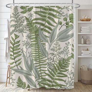 BIVINAR Sage Green Leaves Shower Curtain, Plant Bathroom Shower Curtain, Waterproof Fabric Botanical Shower Curtain, 72 x 72 Inch