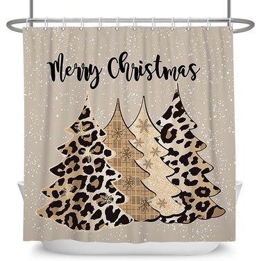 Leowefowa Leopard Christmas Tree Shower Curtain Winter Pine Tree Snowflake Shower Curtain for Holiday Farmhouse Bathtub Bathroom Decor 72x72 Inch Waterproof Polyester Fabric with Hooks