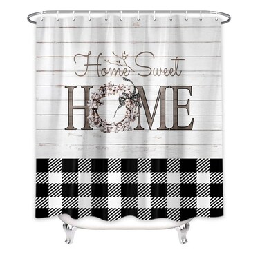 MERCHR Buffalo Check Plaid Shower Curtain 72 x 72 Inch, Farmhouse Wooden Board Shower Curtain, Rustic Flower Home Sweet Home Bath Curtain Polyester Waterproof Bathroom Decor 72 x 72 Inch with Hooks