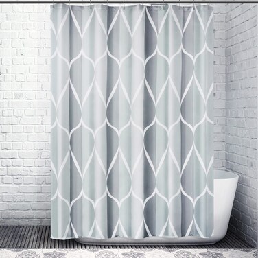 Gelbchu Grey Geometric Shower Curtain W 60 x H 72,Waterproof Design and Polyester, Quick-Drying, Weighted Hem, Stall Size Shower Curtains Set for Bathroom, Machine Washable with 10 Hooks