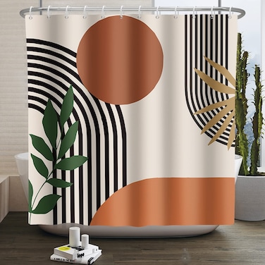 ChloropLastid Extra Long Shower Curtain 72 x 96 Inch Boho Shower Curtain for Bathroom Mid Century Modern Bohemian Abstract Geometric Fabric Waterproof Bathroom Shower Curtains Set