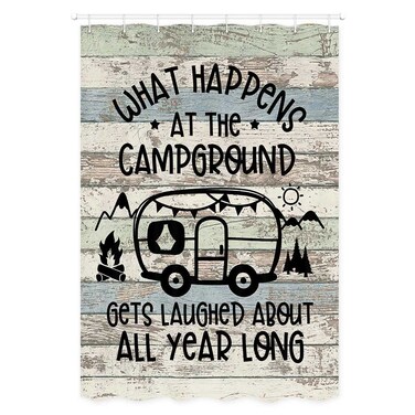 Drgilau Funny RV Shower Curtain, Retro Rustic Wood Neutral Color Fun Camping Themed Motor RV Bathroom Stall Shower Curtains, Small Short Waterproof Fabric Bathtub Curtain with Hooks, 47x64