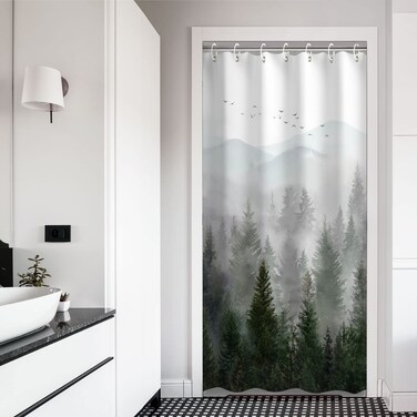 RosieLily Stall Shower Curtain 36"x72" Inches Small Shower Curtain, Misty Forest Mountain Shower Curtain Tree Shower Curtains for Bathroom, Rainforest Nature Shower Curtain Hooks