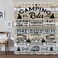 Camper RV Shower Curtain for Travel Trailer Bathroom, Farmhouse Camping Rules Quote Small Narrow Shorter Fabric Shower Curtains Set, Happy Camp Outdoor Decor Accessories with Hooks 60X72