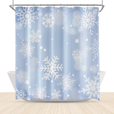 LFEEY Blue Snowflake Shower Curtains Winter Holiday Shower Curtain Sparkle Snow Bathroom Curtains Christmas Bathroom Decor Polyester Fabric Waterproof 60x72 Inch