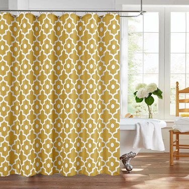 Biscaynebay Textured Fabric Shower Curtain 72" X 72", Gold Morocco Pearl Printed Modern Hotel Luxury Quality Cloth Bath Curtain Machine Washable