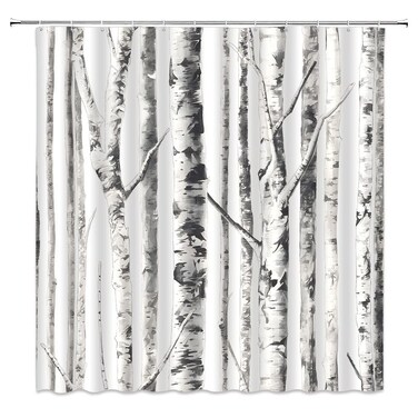 VPUPCN Birch Trees Shower Curtain Abstract Gray White Mottled Trunk Tree Branch Leafless Botany Plant Nature Outdoors Theme Modern Art Polyester Curtains Bathroom Decor with Hooks 70" Wx70 H