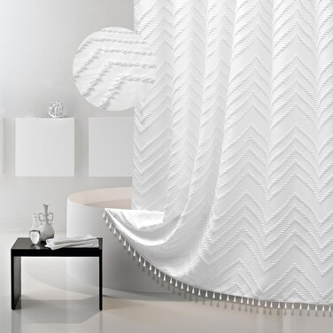 Siiluminisoy Boho Shower Curtain White Tassel Woven Fabric Shower Curtain Modern Farmhouse Textured Tufted Chevron Striped Minimalist Bathroom Hotel 72 x 72 White