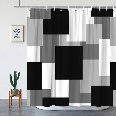 YNKHTEW Abstract Geometry Shower Curtains Black White Gray Geometric Square Rectangle Modern 3D Pattern Bathroom Decor Polyester Cloth Curtain Include Hooks 70 x 70 Inch