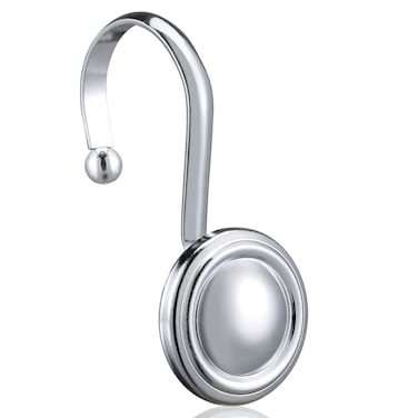 Silver Shower Curtain Hooks, ZESLMG Chrome Decorative Shower Curtain Hooks for Bathroom, Rust Proof Shower Curtain Rings Hangers for Shower Curtain Rod,Set of 12 Metal Glossy Round Design